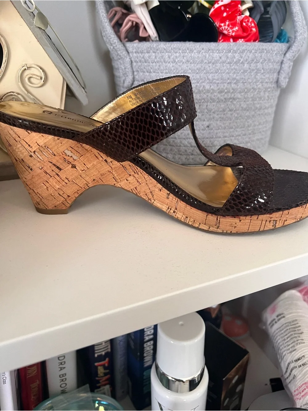 Adrienne Vittadini Dark Brown Cork Wedge Sandals